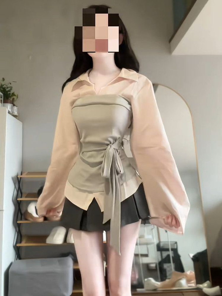 レディースプラスサイズ韓国風パッチワークカラーブロックシャツ - Korean Style A Line Shirt Dress のレビューと価格