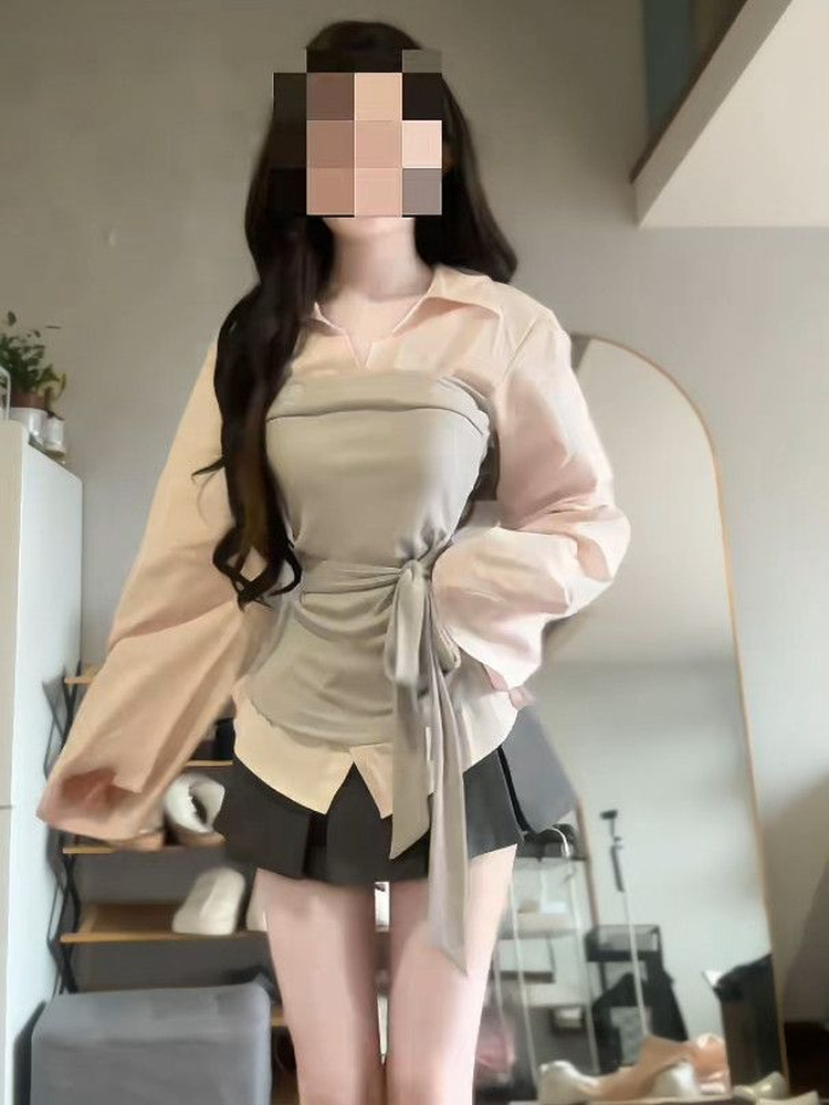 レディースプラスサイズ韓国風パッチワークカラーブロックシャツ - Korean Style A Line Shirt Dress のレビューと価格