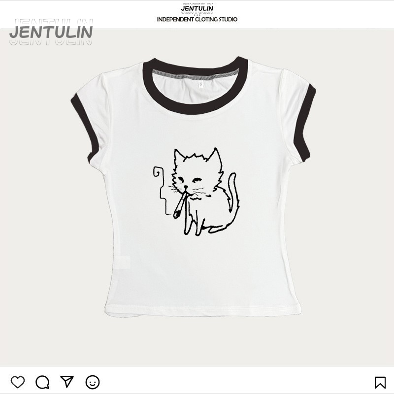 韓国スタイルY2K 90年代クロップトップ原宿ストリートウェ - Y2K Graphic Baby Tee Crop のレビューと価格