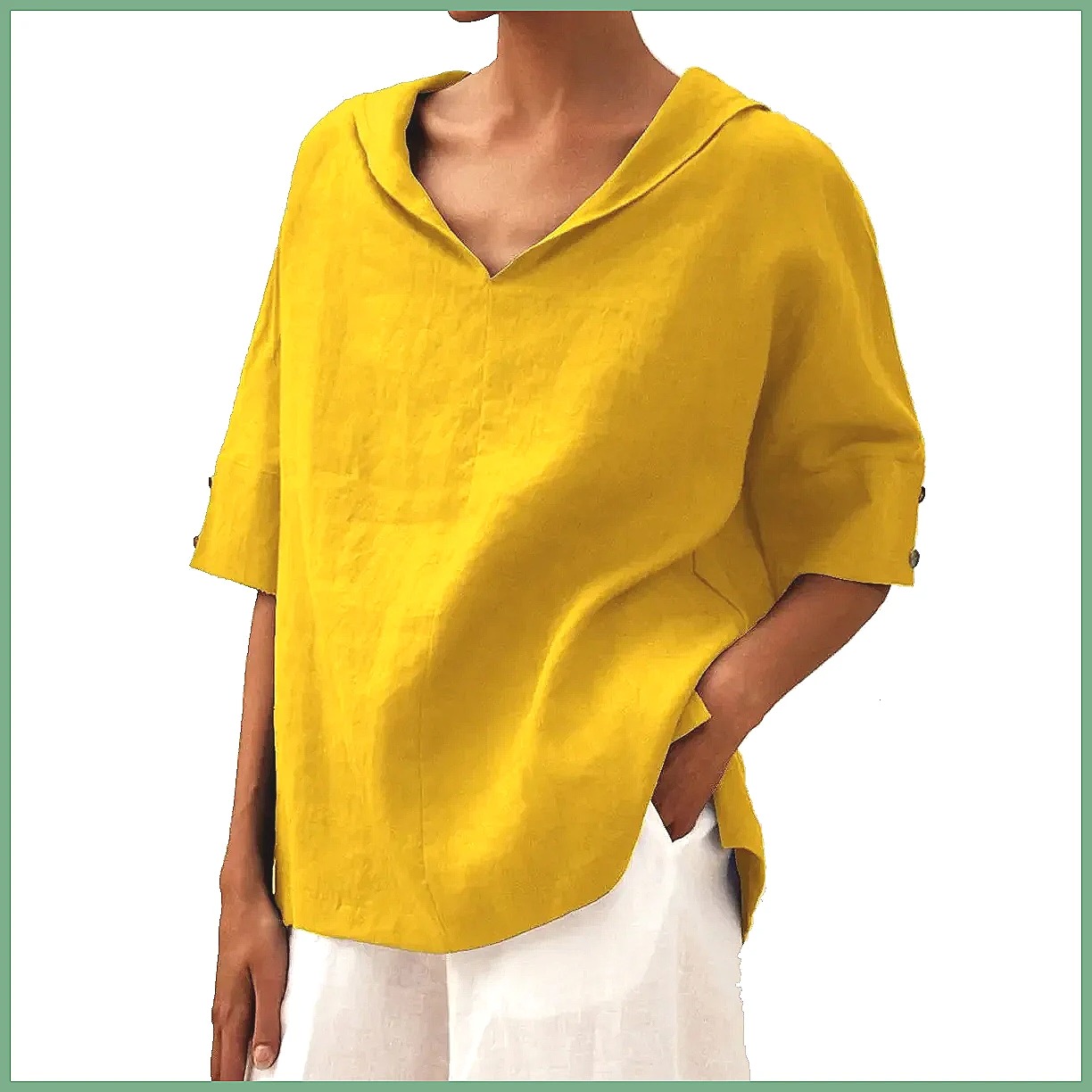 レディース ルーズ Vネック コットンリネンシャツ 2026 - Blouses のレビューと価格