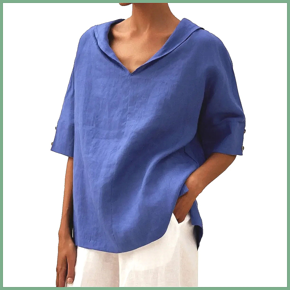 レディース ルーズ Vネック コットンリネンシャツ 2026 - Blouses のレビューと価格