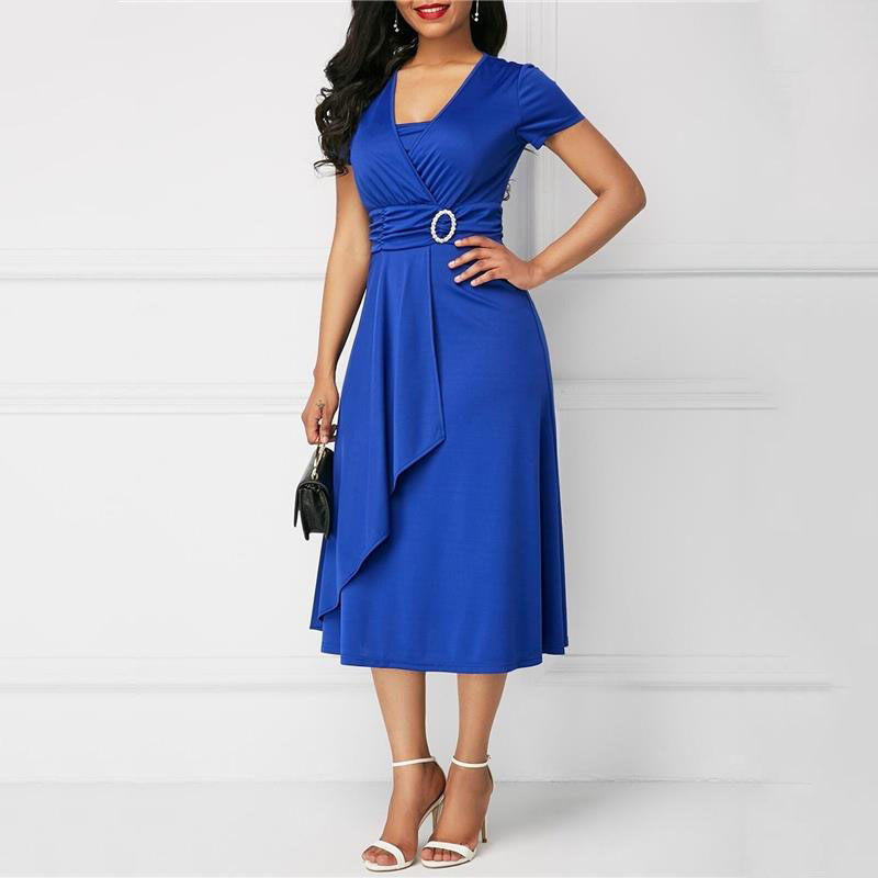 We.Fine ドレス女性ソリッドカラー半袖 V ネック非対 - French Vintage Floral Midi Dress のレビューと価格