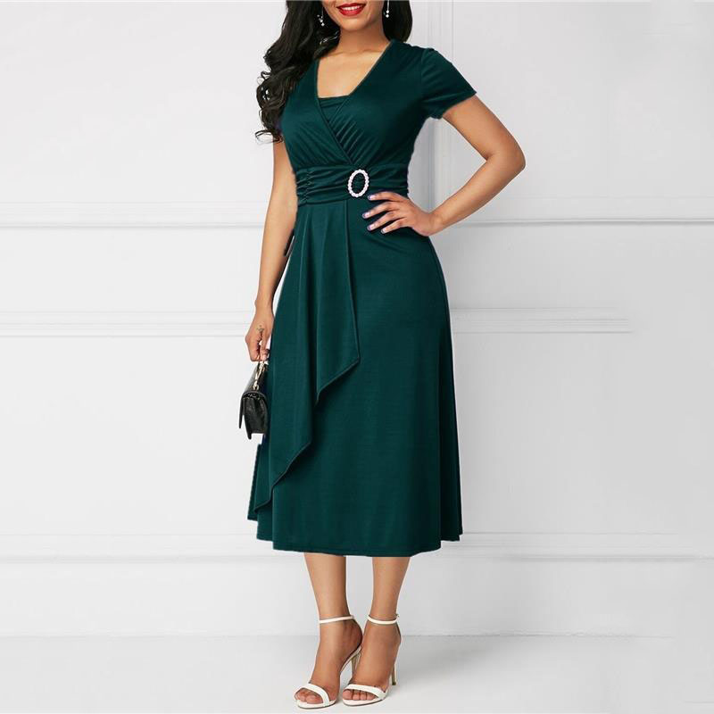 We.Fine ドレス女性ソリッドカラー半袖 V ネック非対 - French Vintage Floral Midi Dress のレビューと価格