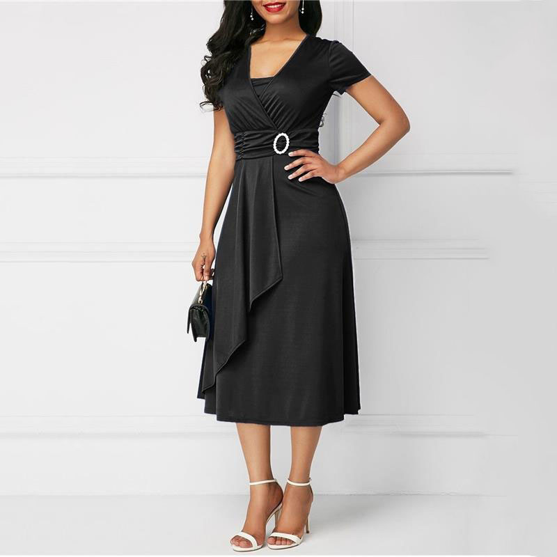 We.Fine ドレス女性ソリッドカラー半袖 V ネック非対 - French Vintage Floral Midi Dress のレビューと価格