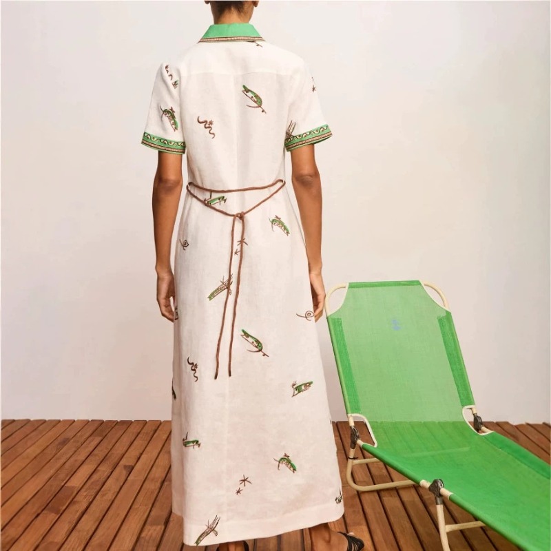 2026年秋新作オリジナルレディースリネン花柄プリントマキシ - Casual Loose Linen Shirt Dress のレビューと価格