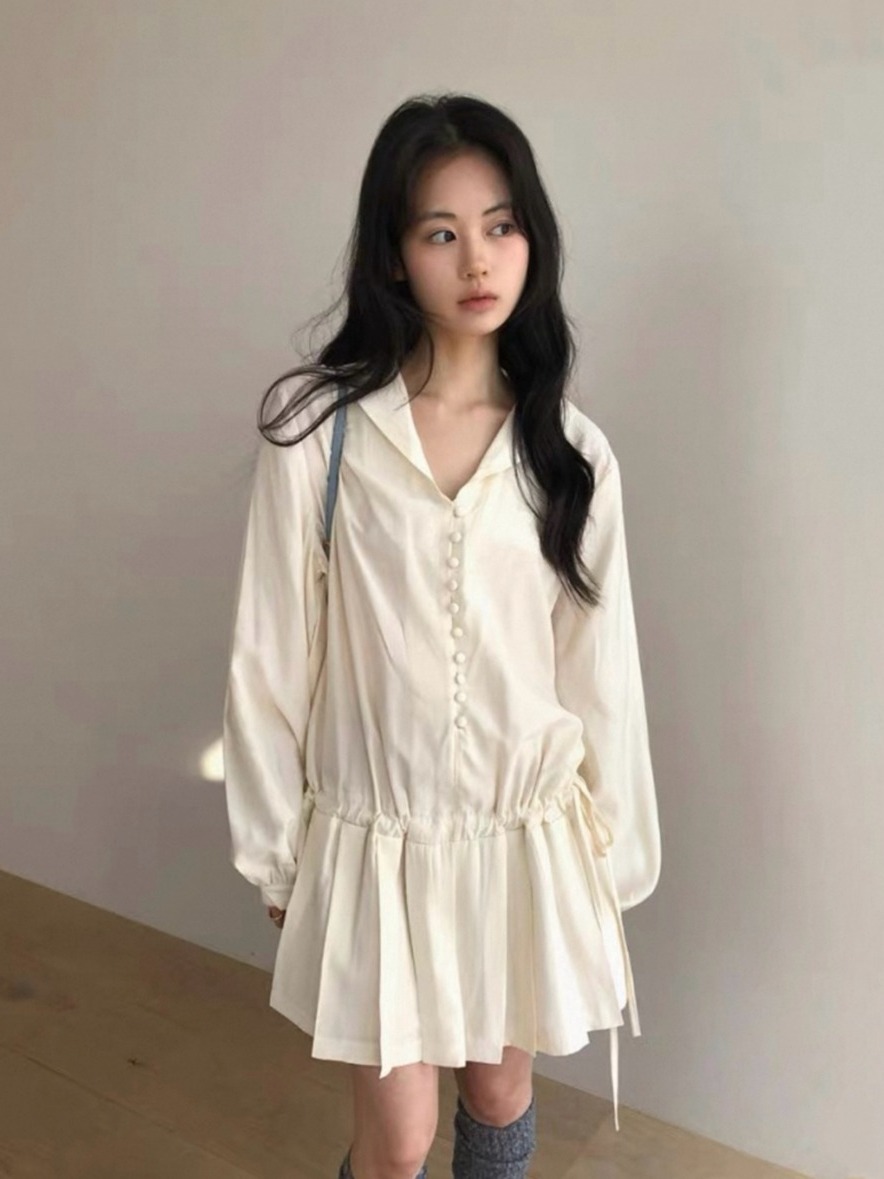 スリムロングスリーブシャツワンピース レディース シック 個 - Korean Style A Line Shirt Dress のレビューと価格