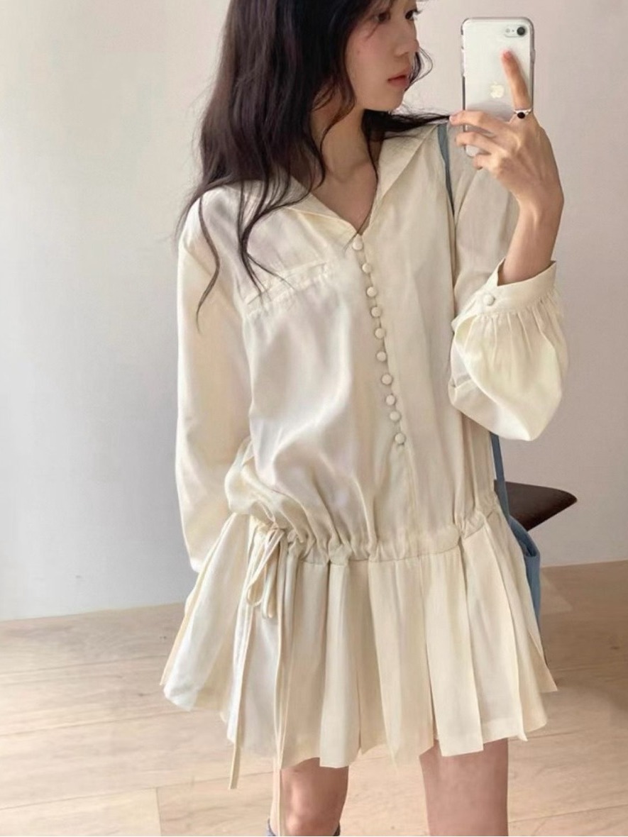 スリムロングスリーブシャツワンピース レディース シック 個 - Korean Style A Line Shirt Dress のレビューと価格