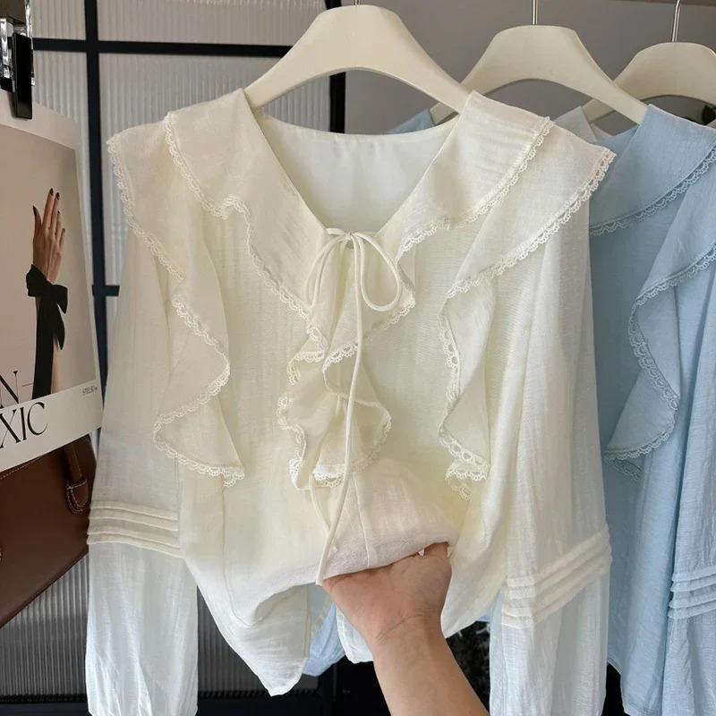 フレンチ V ネック シックな長袖ブラウス レディース 春夏 - Blouses のレビューと価格