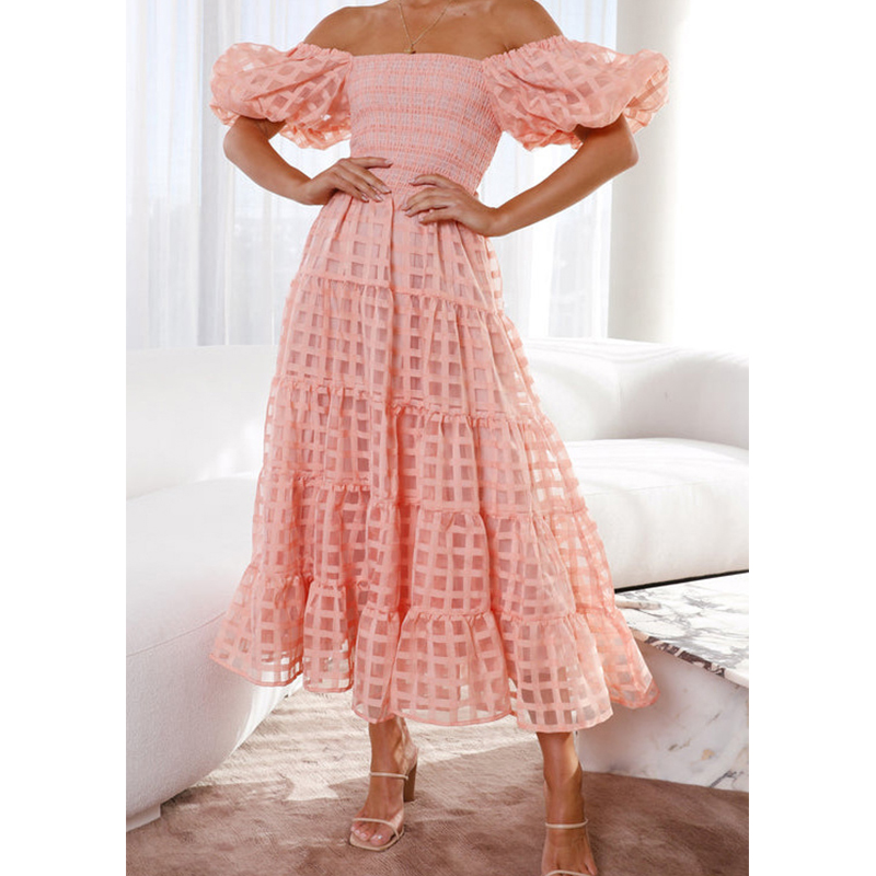 エレガントなオフショルダーの女性の夏のロングドレスセクシーな - Off Shoulder Puff Sleeve Sundress のレビューと価格