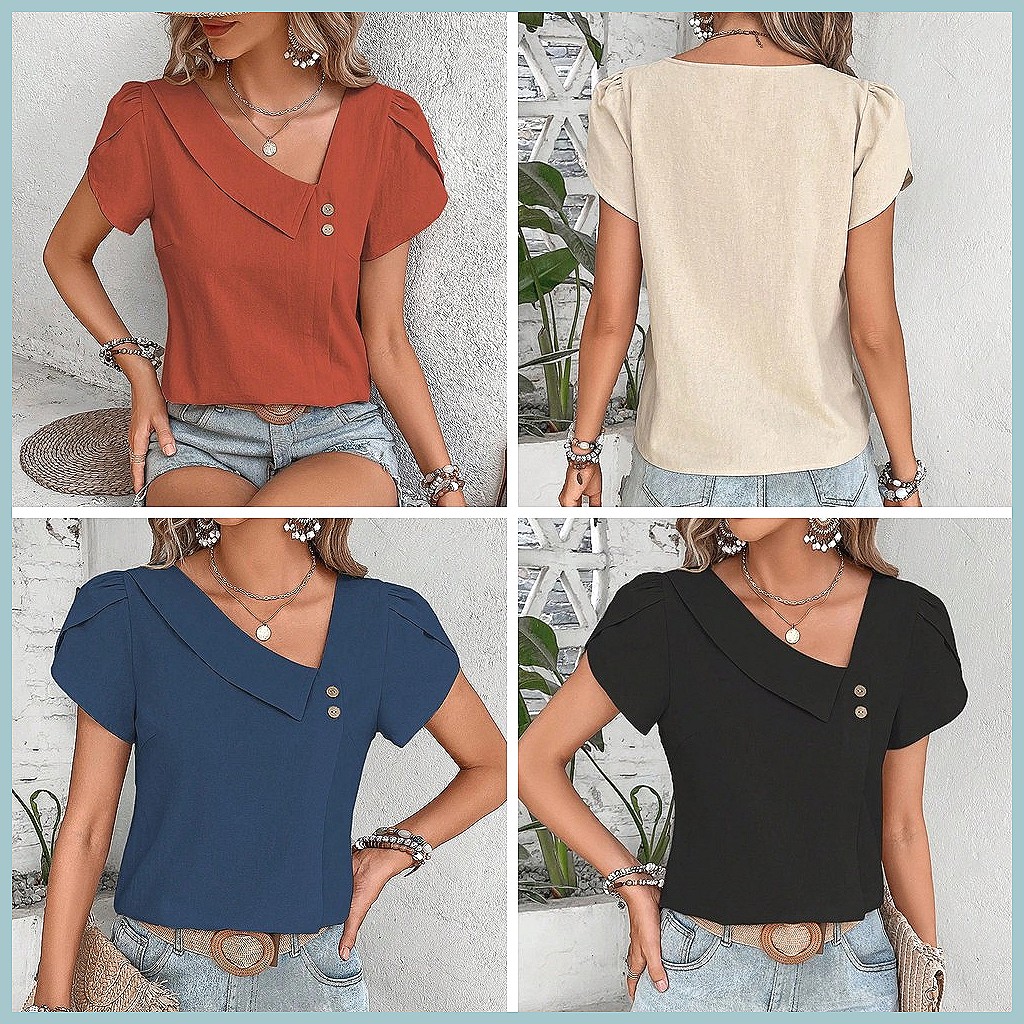 2024年夏 ヴィンテージ風 無地ブラウス レディース エレ - Blouses のレビューと価格