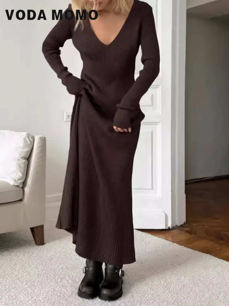 長袖多用途ボディコンマキシドレスレトロオフィスレディースロー - Bodycon Long Sleeve Ribbed Dress のレビューと価格