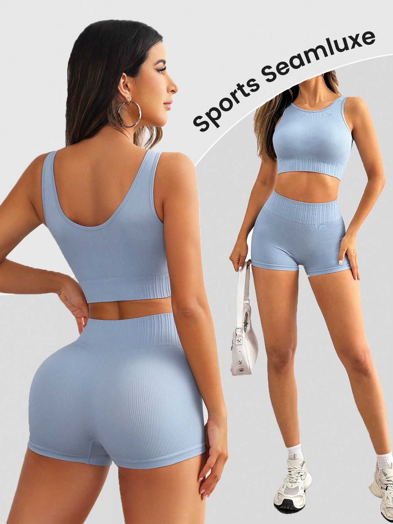 女性用シームレスリブ編みヨガセット ノースリーブ ラウンドネ - Seamless Ribbed Workout Tank Top のレビューと価格